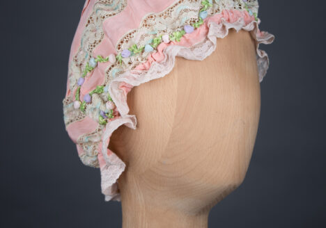 Silk Crepe & Insertion Lace Boudoir Cap With Silk Ribbonwork & Pin Tucks, c.1920s, UK. The Underpinnings Museum. Photography by Tigz Rice