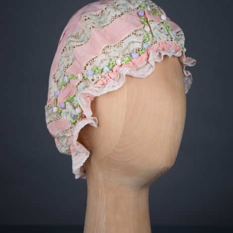 Silk Crepe & Insertion Lace Boudoir Cap With Silk Ribbonwork & Pin Tucks, c.1920s, UK. The Underpinnings Museum. Photography by Tigz Rice