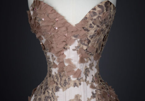 'Strawberry Leopard' Silk Overbust Corset By Sparklewren. The Underpinnings Museum. Photography by Tigz Rice