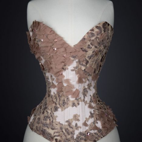 'Strawberry Leopard' Silk Overbust Corset By Sparklewren. The Underpinnings Museum. Photography by Tigz Rice
