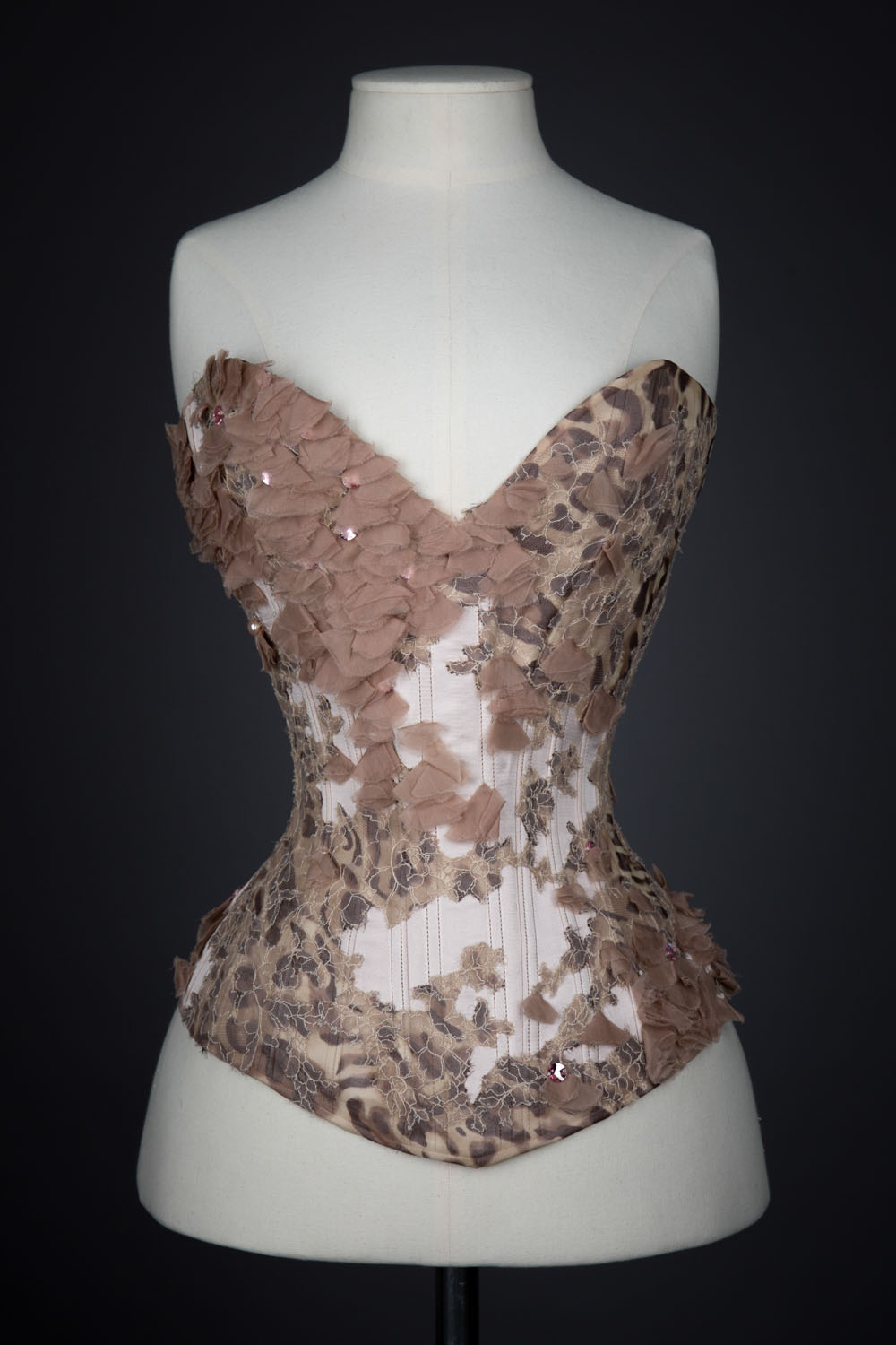 'Strawberry Leopard' Silk Overbust Corset By Sparklewren. The Underpinnings Museum. Photography by Tigz Rice