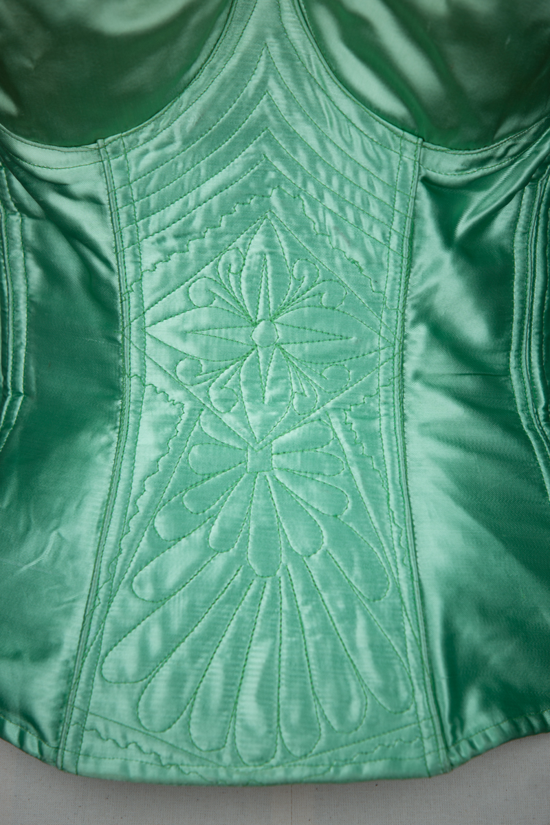 Green Rayon Satin Corselet With Freehand Quilting | The Underpinnings ...