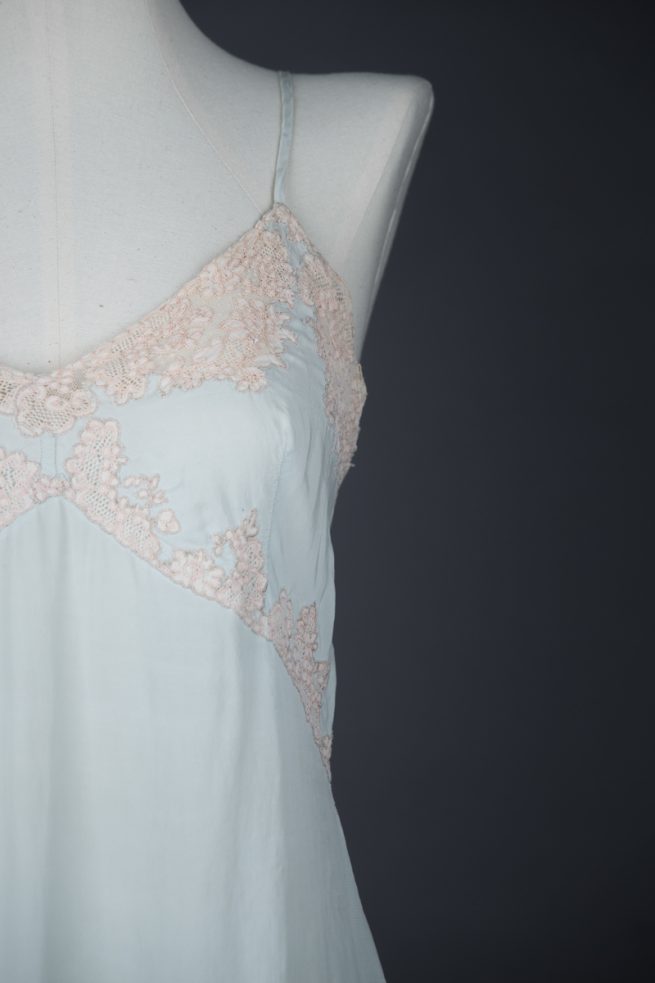 Eau De Nil Silk Crêpe & Lace Appliqué Slip The Underpinnings Museum