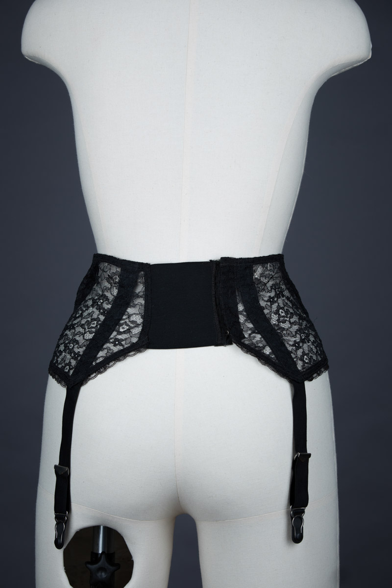 Black Nylon Lace Suspender Belt By Snap, c. 1950s, USA. The Underpinnings Museum. Photography by Tigz Rice