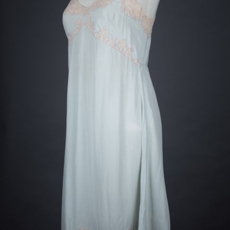 Eau De Nil Silk Crepe & Lace Appliqué Slip, c. 1930s, Great Britain. The Underpinnings Museum. Photography by Tigz Rice