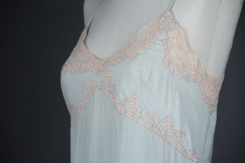 Eau De Nil Silk Crêpe & Lace Appliqué Slip The Underpinnings Museum