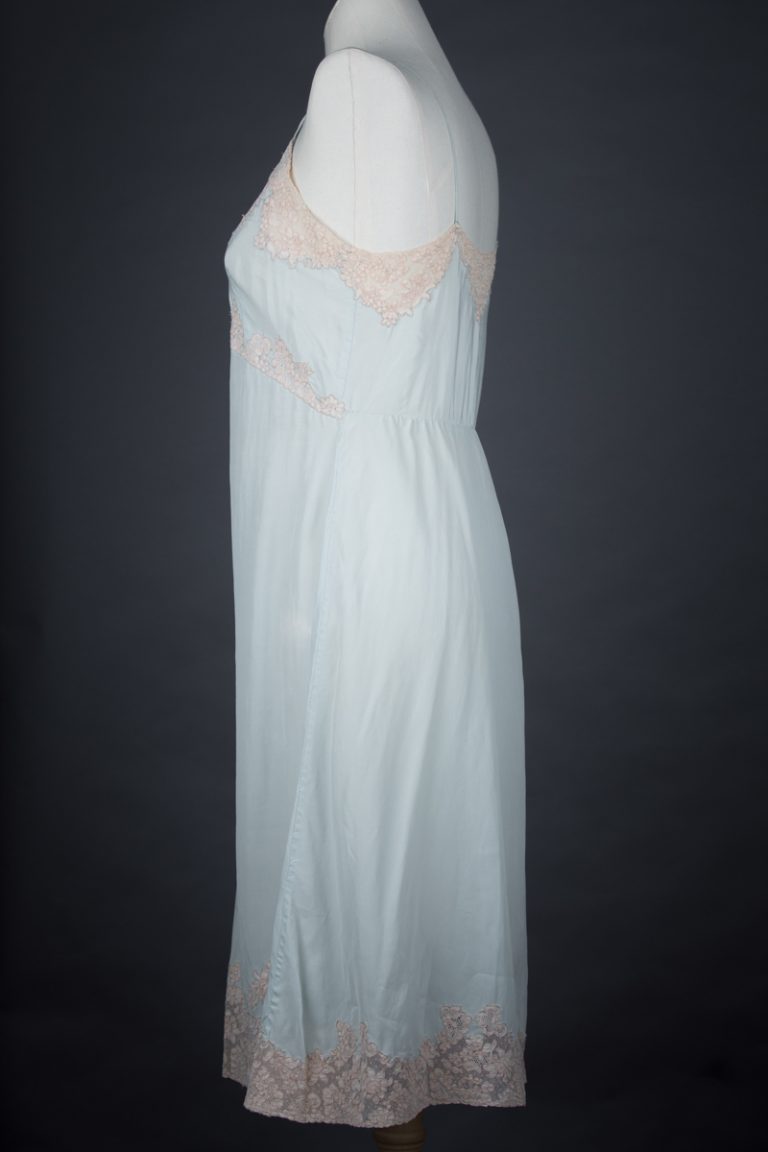 Eau De Nil Silk Crêpe & Lace Appliqué Slip The Underpinnings Museum