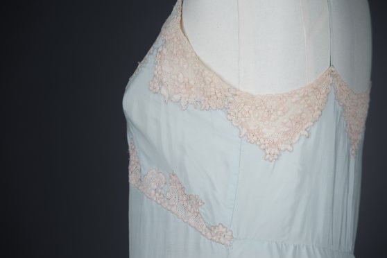 Eau De Nil Silk Crêpe & Lace Appliqué Slip | The Underpinnings Museum