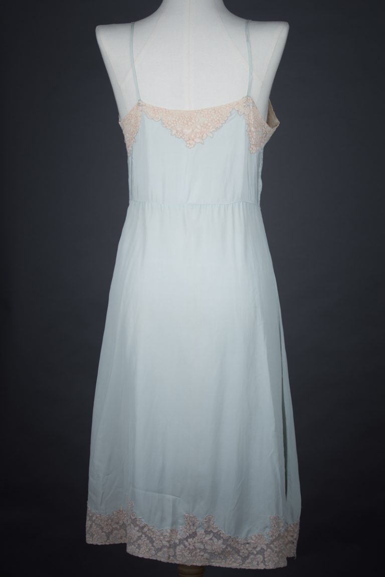 Eau De Nil Silk Crêpe & Lace Appliqué Slip The Underpinnings Museum