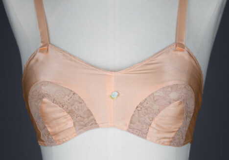 Peach Silk & Horseshoe Lace Insert Bra, c. 1930s, USA. The Underpinnings Museum. Photography by Tigz Rice