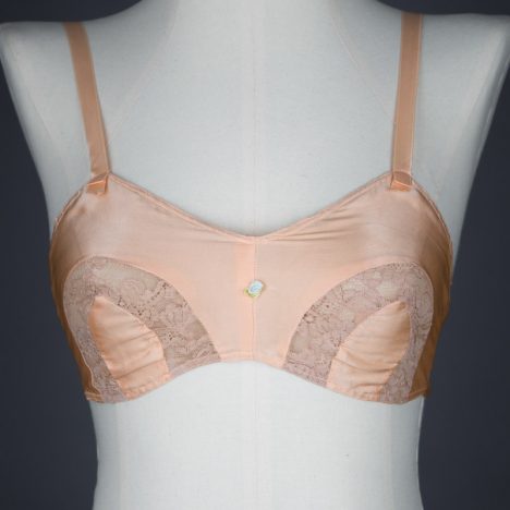 Peach Silk & Horseshoe Lace Insert Bra, c. 1930s, USA. The Underpinnings Museum. Photography by Tigz Rice