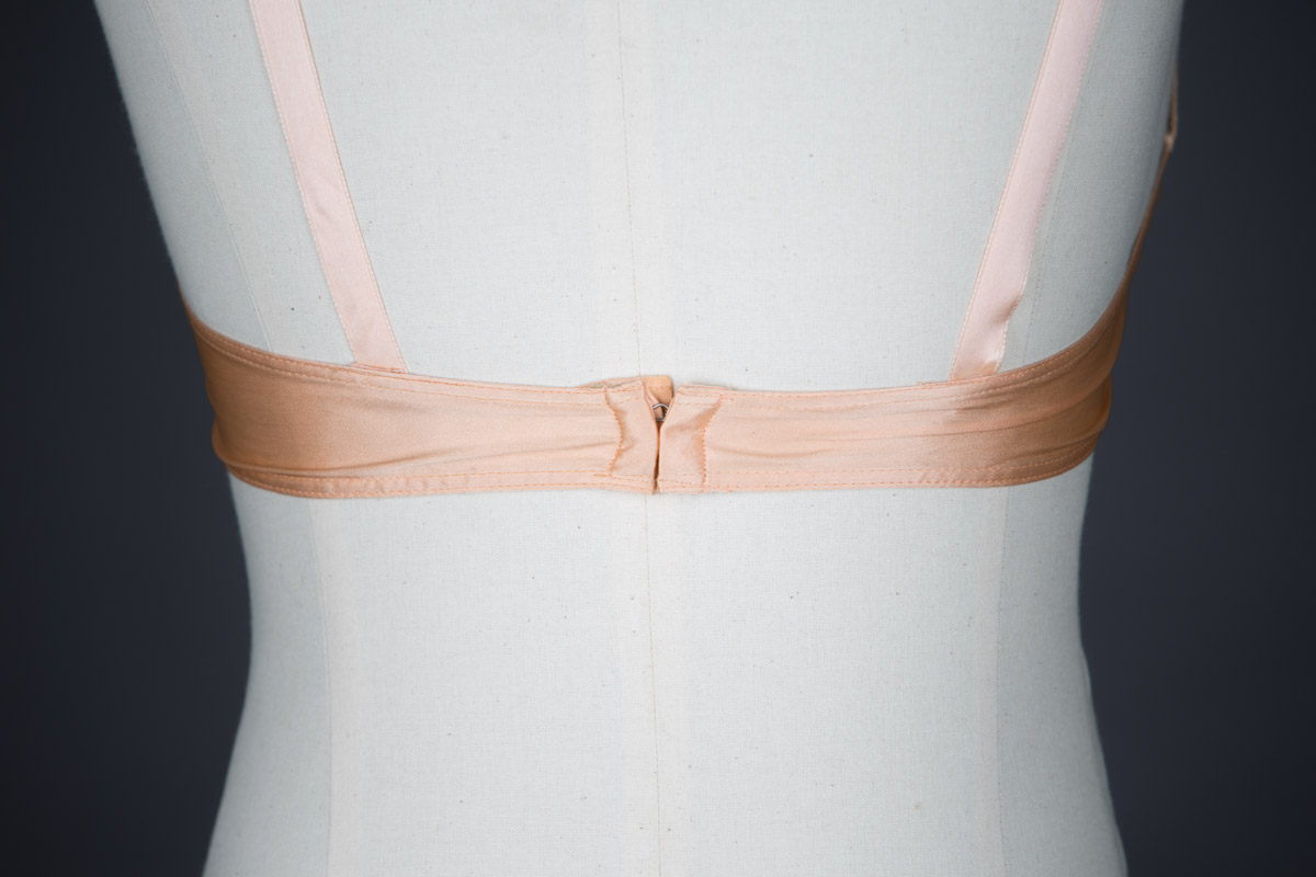 Peach Silk & Horseshoe Lace Insert Bra, c. 1930s, USA. The Underpinnings Museum. Photography by Tigz Rice
