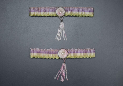 Striped Silk Ribbon Garters With Beaded Tassels, c. 1930s, Great Britain. The Underpinnings Museum. Photography by Tigz Rice