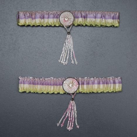 Striped Silk Ribbon Garters With Beaded Tassels, c. 1930s, Great Britain. The Underpinnings Museum. Photography by Tigz Rice