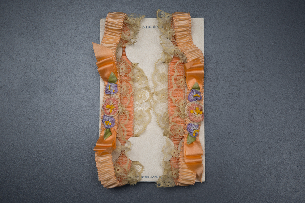 Silk Ribbonwork Garters By Simone, c. 1926, USA. The Underpinnings Museum. Photography by Tigz Rice