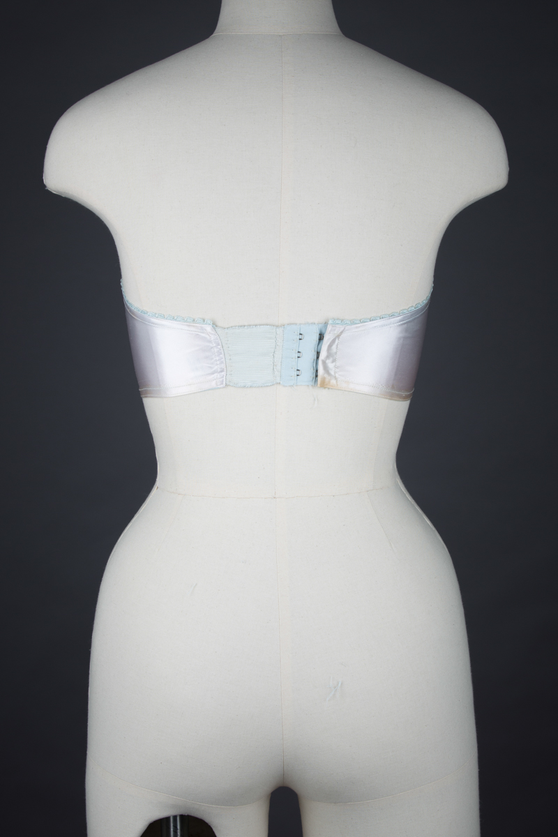 Pale Blue Satin Cathedral Bra By St. Michael, c. 1950s, Great Britain. The Underpinnings Museum. Photography by Tigz Rice
