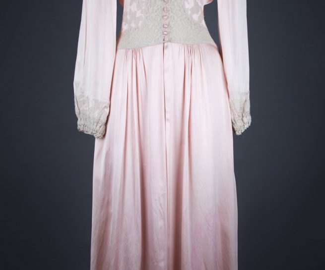 Rayon Satin & Lace Appliqué Full Sleeve Dressing Gown, c.1940s, Great Britain. The Underpinnings Museum. Photography by Tigz Rice