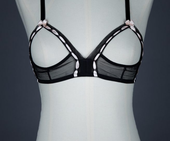 Sheer Mesh & Satin Ribbon Slot Sling Bra By Agent Provocateur, c. 1990s, France. The Underpinnings Museum. Photography by Tigz Rice