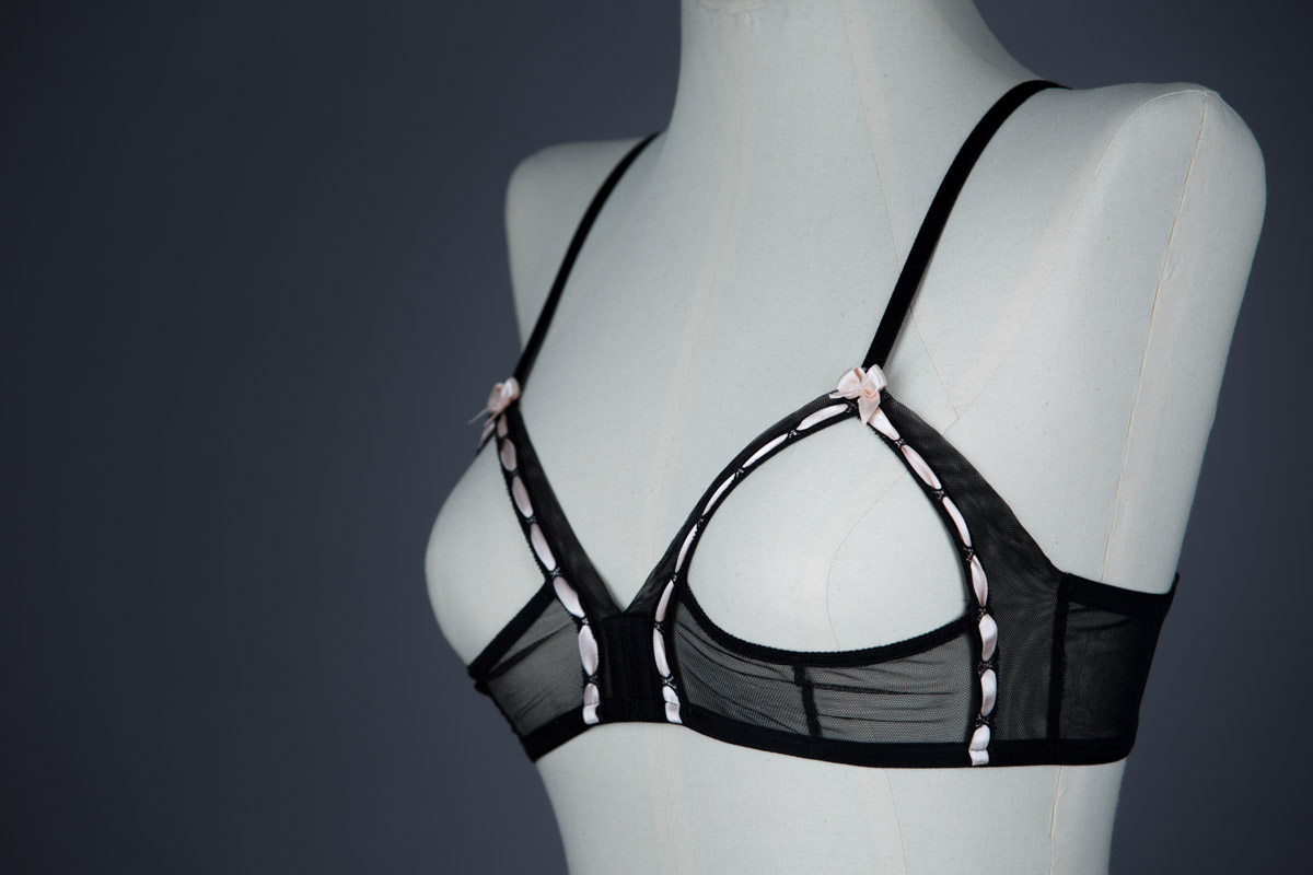 Sheer Mesh & Satin Ribbon Slot Sling Bra By Agent Provocateur, c. 1990s, France. The Underpinnings Museum. Photography by Tigz Rice