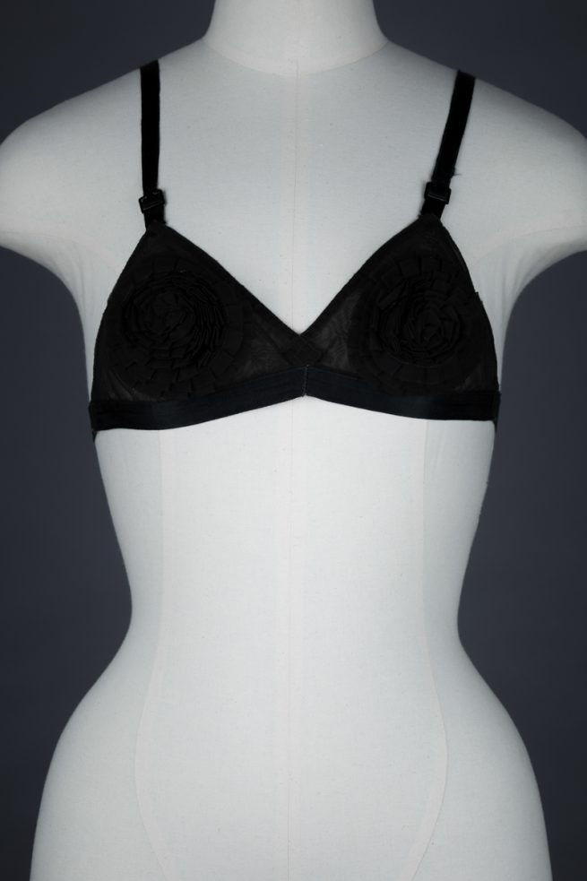 Nylon Rosette Ruffle Bra By Au Fait Foundations, c. 1950s, England. The Underpinnings Museum. Photography by Tigz Rice