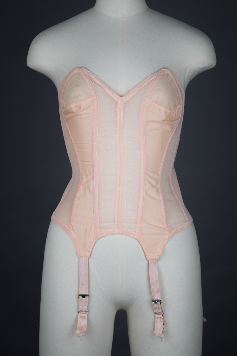 Swiss Dot Nylon Cathedral Boned Corselet By Namsie, c. 1950s, Great Britain. The Underpinnings Museum. Photography by Tigz Rice