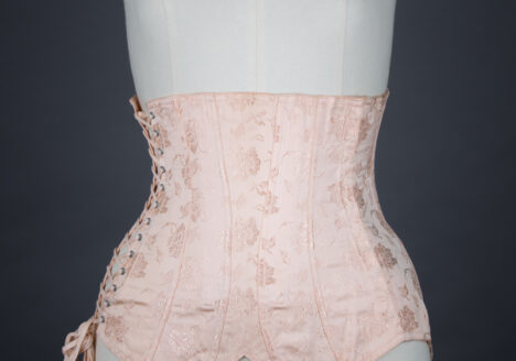 Pointed Tea Rose Brocade Coutil Girdle With Side Lacing, c. 1930s, France. The Underpinnings Museum. Photography by Tigz Rice