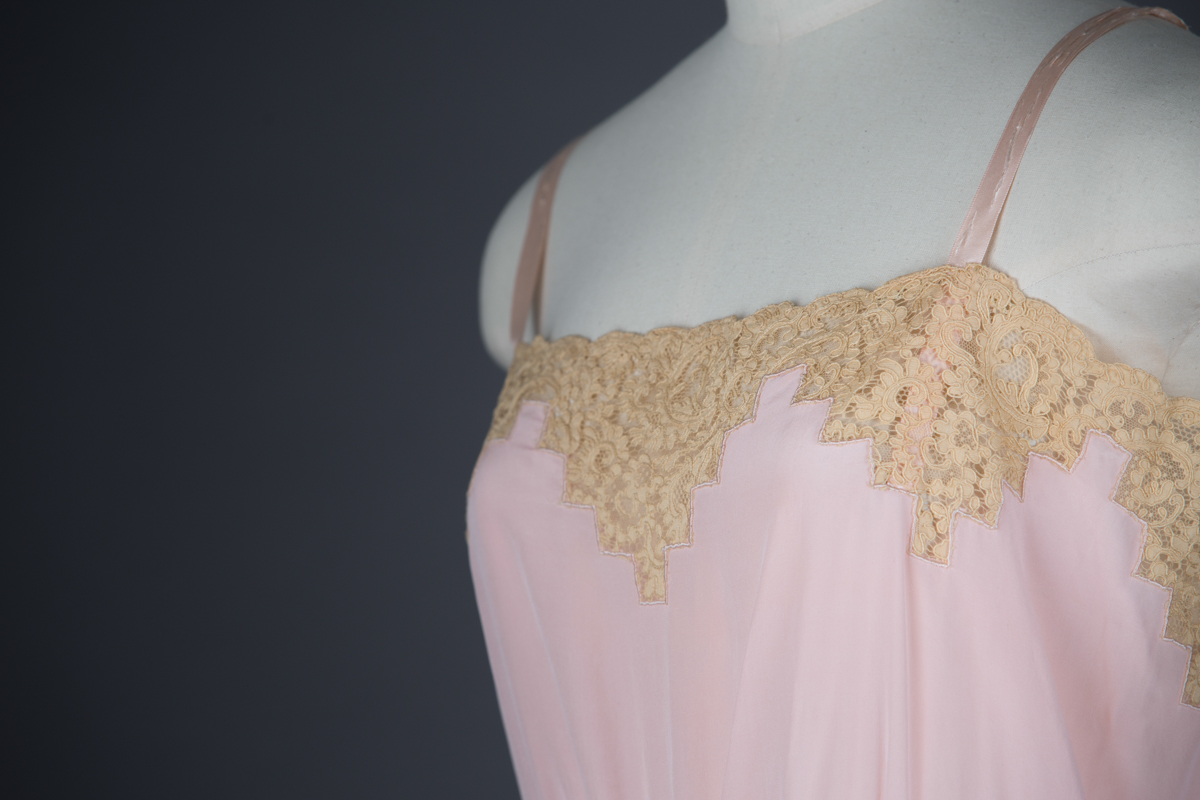 Lace Insert & Pleated Silk Step In, c. 1920s, Great Britain. The Underpinnings Museum. Photography by Tigz Rice