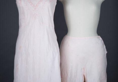 Embroidered, Bias Cut, Jacquard Silk Trousseau Slip & Tap Pants, c. 1930s, Great Britain. The Underpinnings Museum. Photography by Tigz Rice
