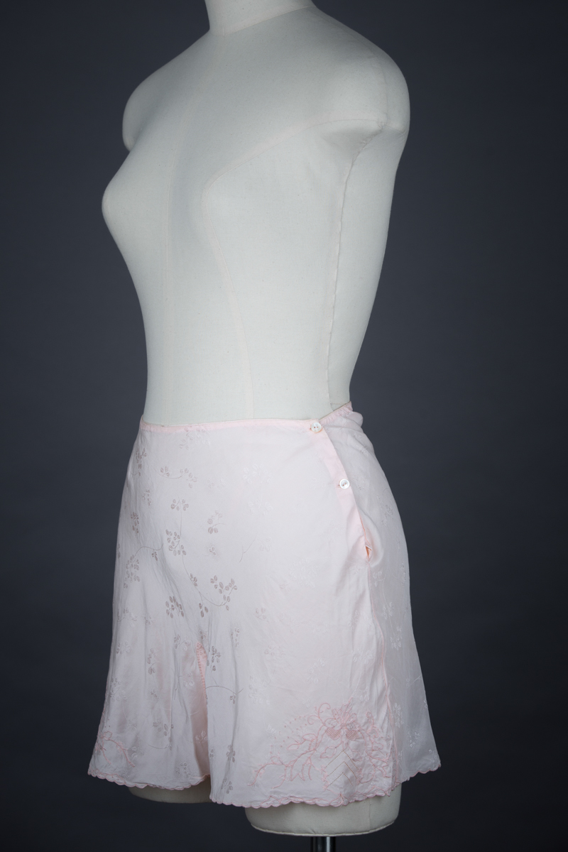 Embroidered, Bias Cut, Jacquard Silk Trousseau Slip & Tap Pants, c. 1930s, Great Britain. The Underpinnings Museum. Photography by Tigz Rice