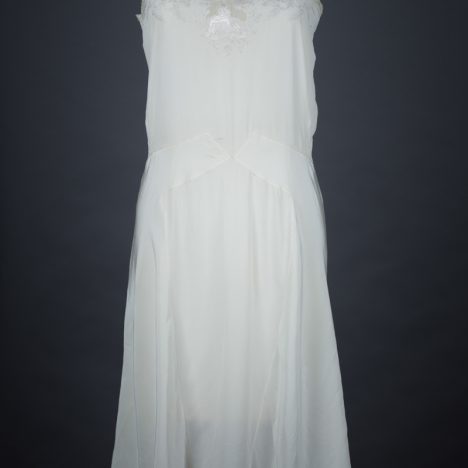 Ivory Silk Crepe Slip With Pastoral Embroidery, c. 1930s, Great Britain. The Underpinnings Museum. Photography by Tigz Rice