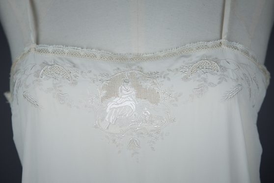 Ivory Silk Crêpe Slip With Pastoral Embroidery | The Underpinnings Museum