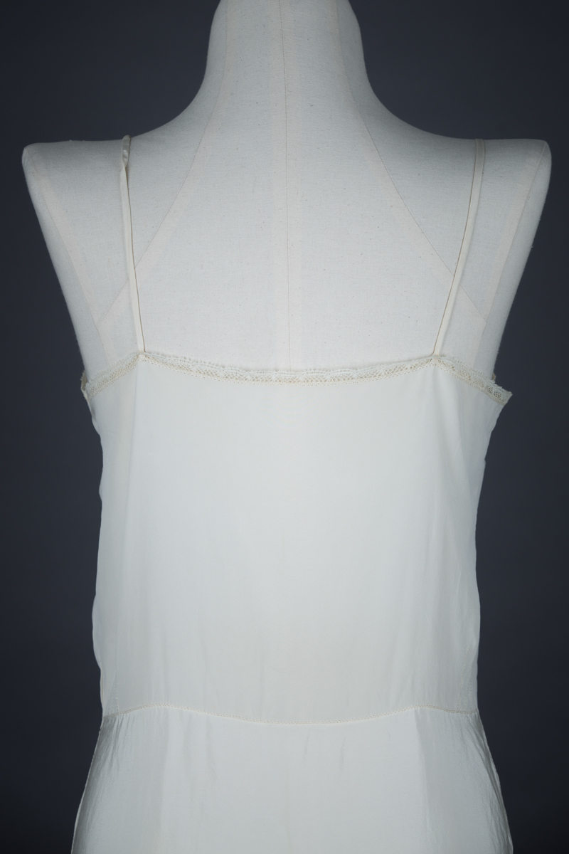 Ivory Silk Crepe Slip With Pastoral Embroidery, c. 1930s, Great Britain. The Underpinnings Museum. Photography by Tigz Rice