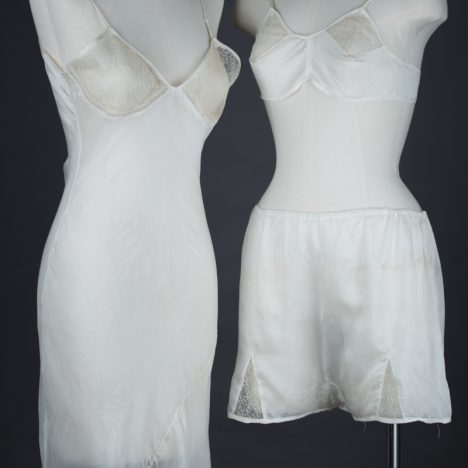 Homemade Parachute Silk & Tulle Slip, Bra & Tap Pant Set, c. 1940s, Great Britain. The Underpinnings Museum. Photography by Tigz Rice