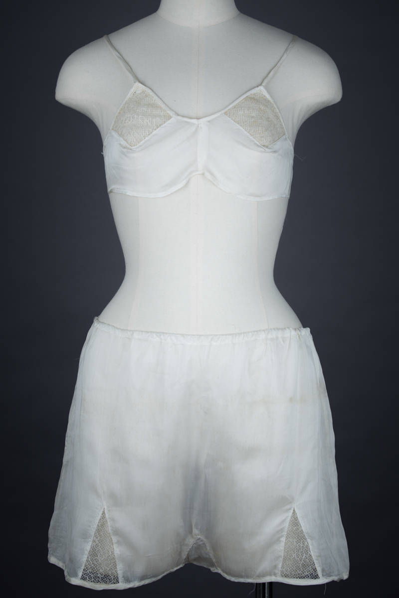 Homemade Parachute Silk & Tulle Slip, Bra & Tap Pant Set, c. 1940s, Great Britain. The Underpinnings Museum. Photography by Tigz Rice