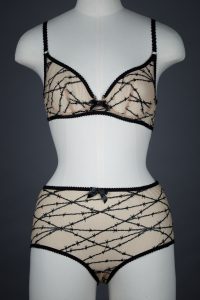 'Maschina' Embroidered Mesh Bra Set By Agent Provocateur, 2008, Designed in the UK. The Underpinnings Museum. Photography by Tigz Rice