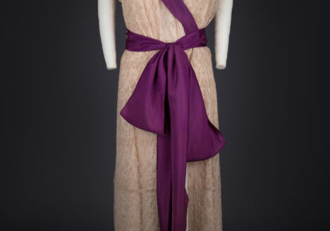 Ecru Embroidered Tulle Wrap Robe With Purple Silk Sash, c. 1920s. The Underpinnings Museum. Photography by Tigz Rice.