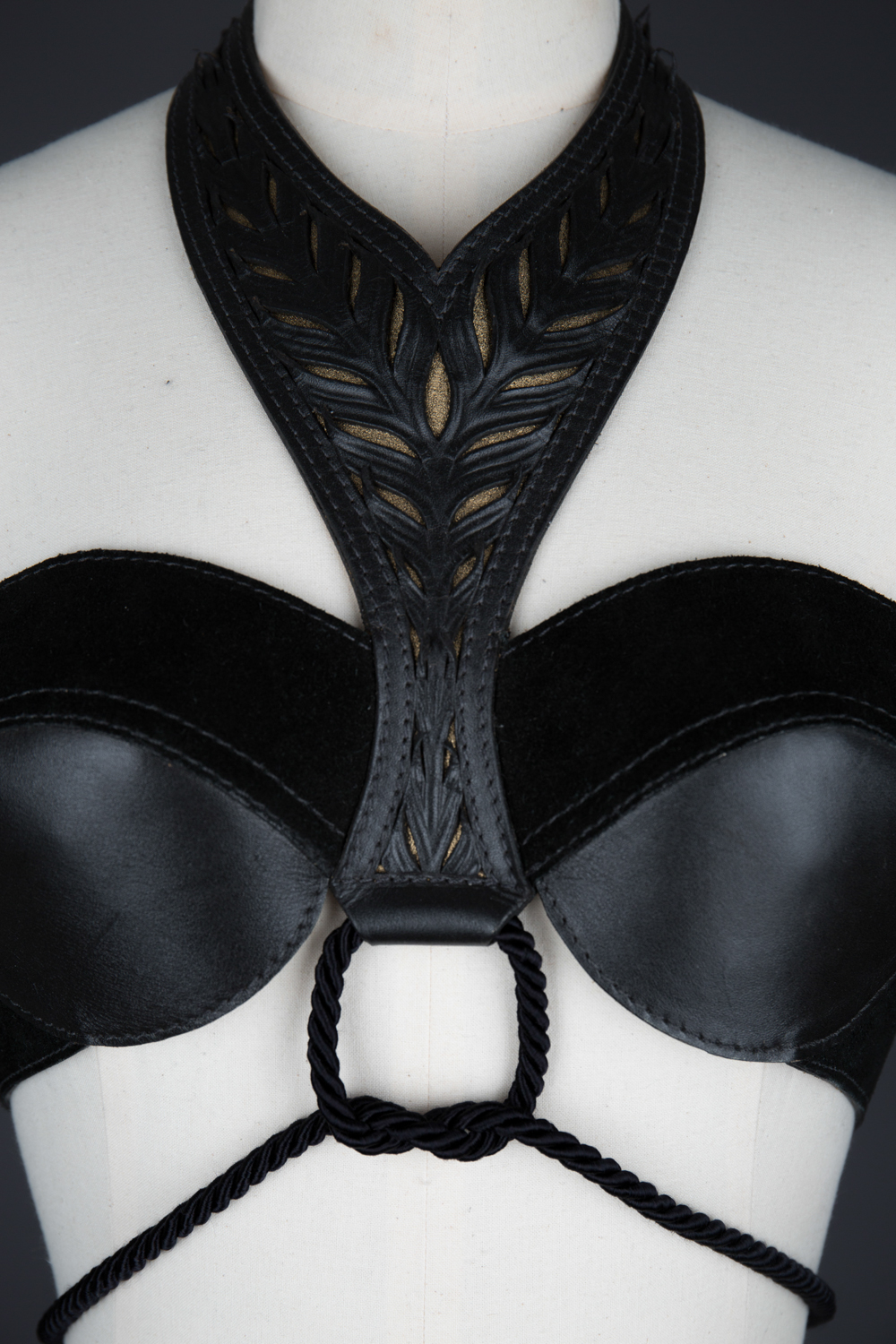 'Yatagarasu' Tooled Leather Bra by Cristiane Tano, 2015, Brazil. The Underpinnings Museum. Photography by Tigz Rice.