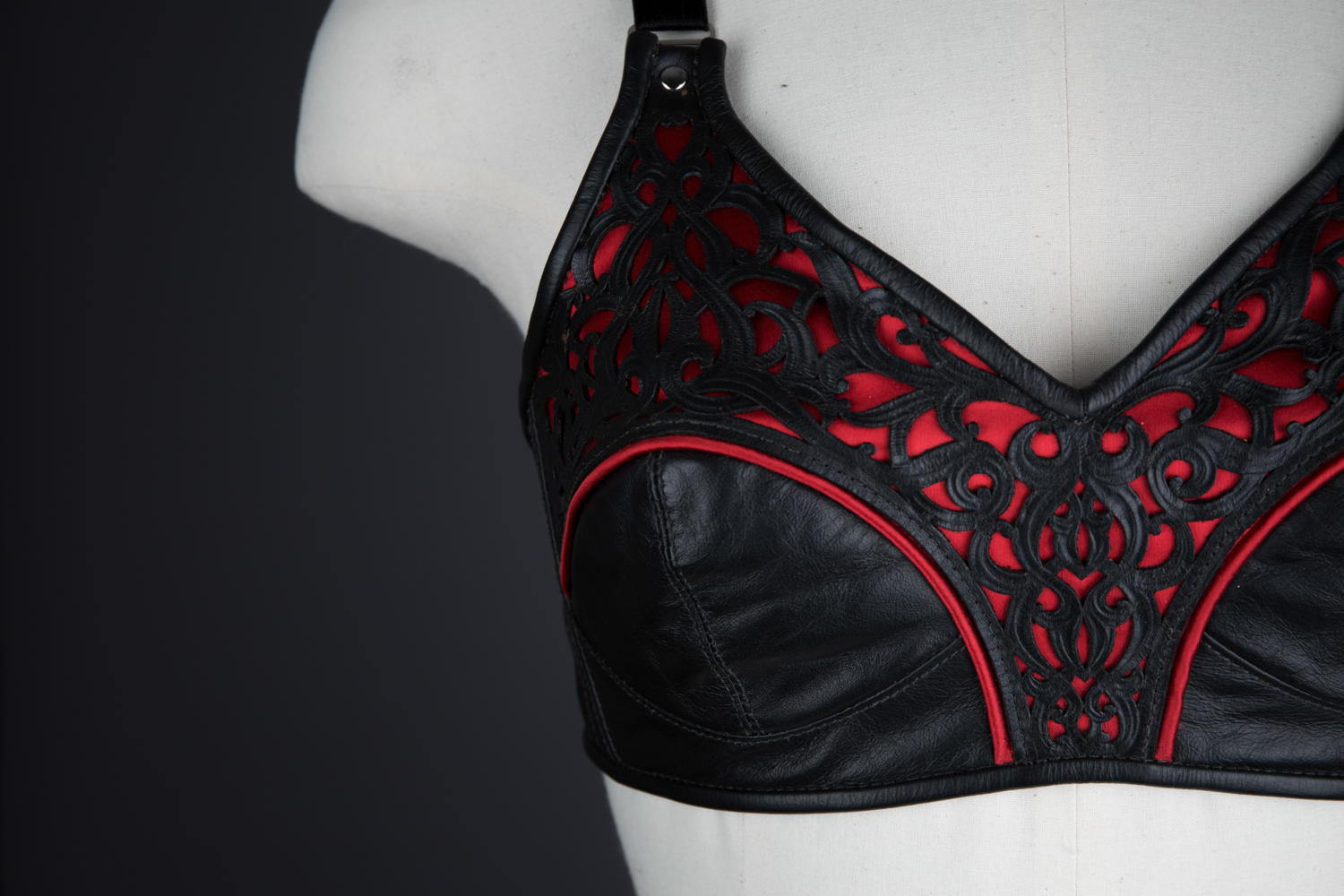 Full Cup Tooled Leather Bra by Cristiane Tano, 2012, Brazil. The Underpinnings Museum. Photography by Tigz Rice.