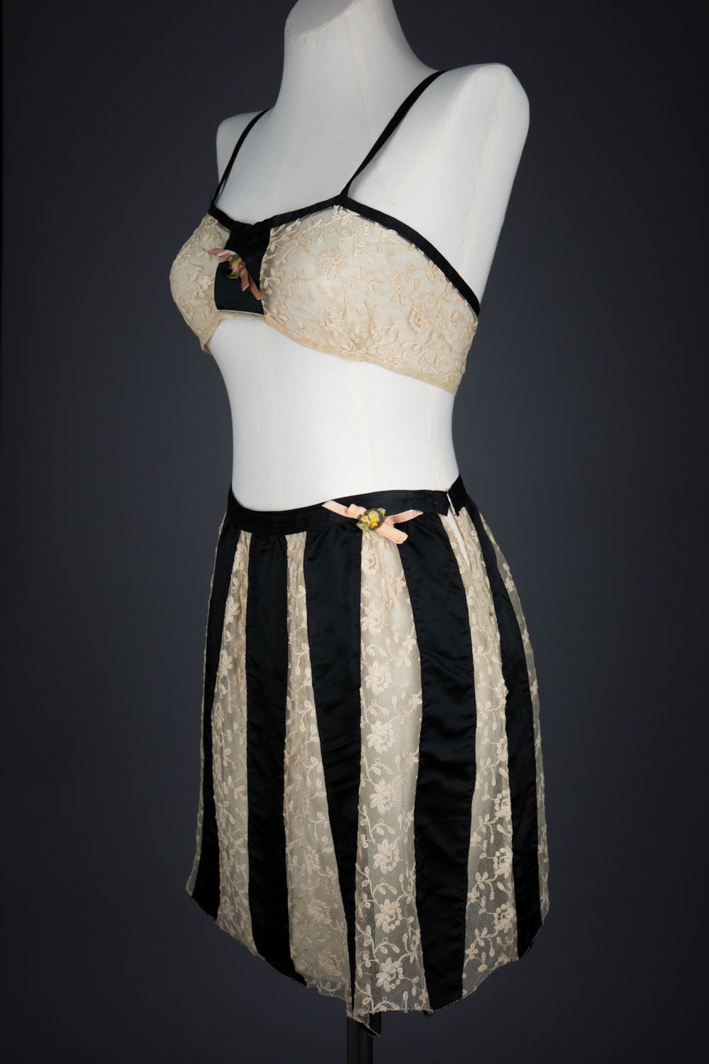 Black Silk & Embroidered Tulle Bra & Tap Pants by Owl Make, c. 1920s, USA. The Underpinnings Museum. Photography by Tigz Rice.