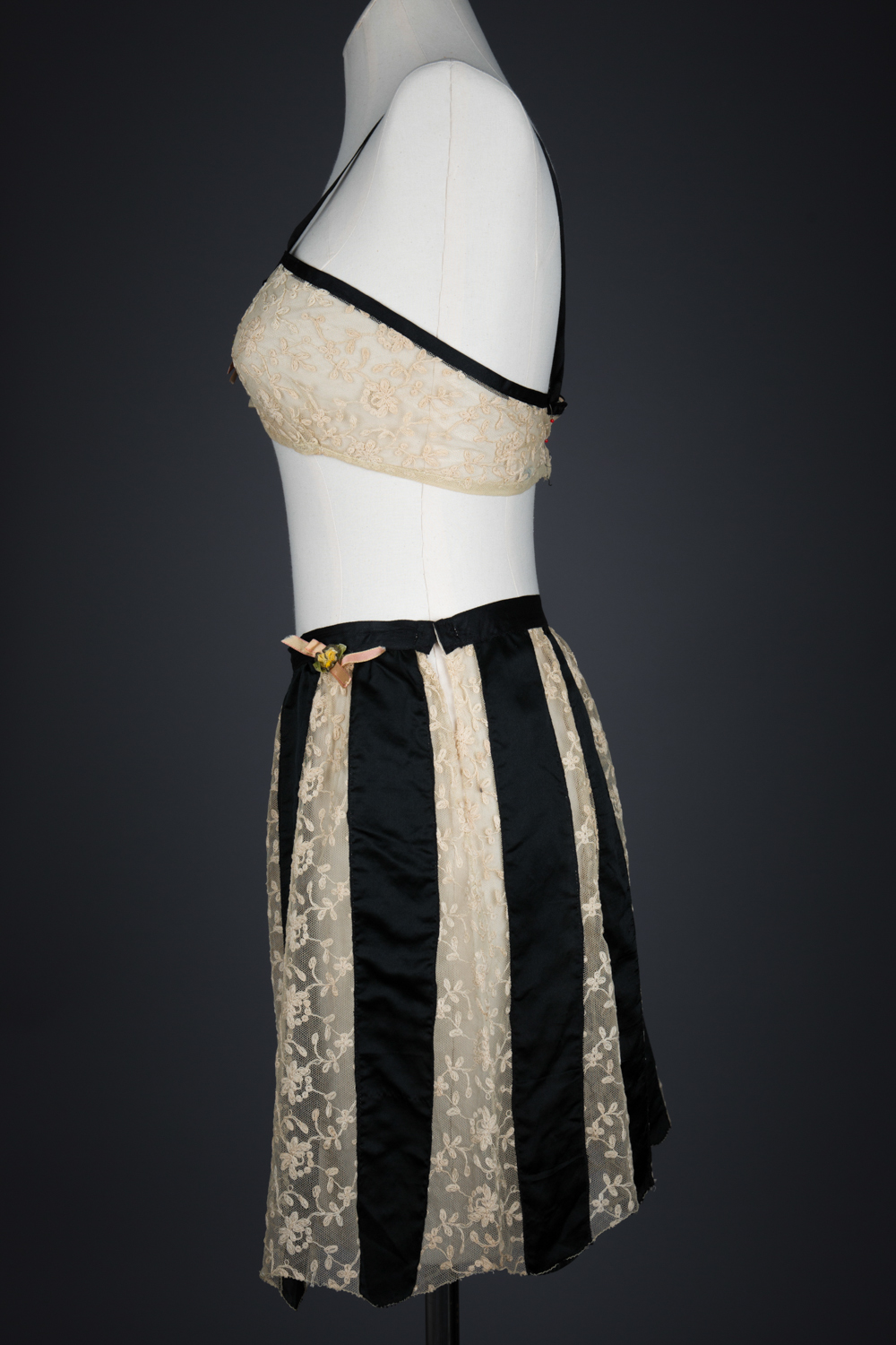 Black Silk & Embroidered Tulle Bra & Tap Pants by Owl Make, c. 1920s, USA. The Underpinnings Museum. Photography by Tigz Rice.