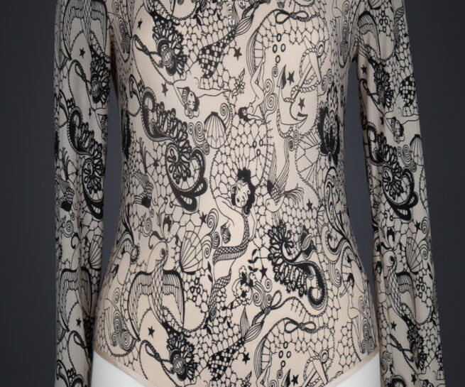Sailor Tattoo Printed Mesh & Swarovski Crystal Beaded Bodysuit by Bebaroque, 2013, Scotland. The Underpinnings Museum. Photography by Tigz Rice.