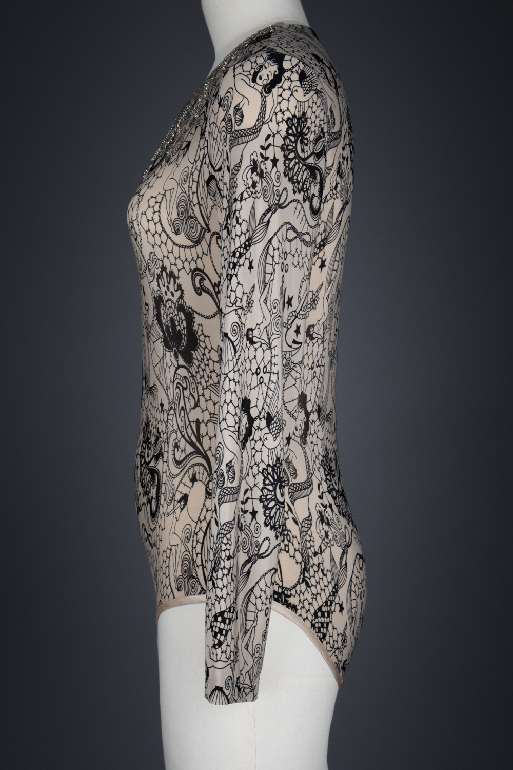 Sailor Tattoo Printed Mesh & Swarovski Crystal Beaded Bodysuit by Bebaroque, 2013, Scotland. The Underpinnings Museum. Photography by Tigz Rice.