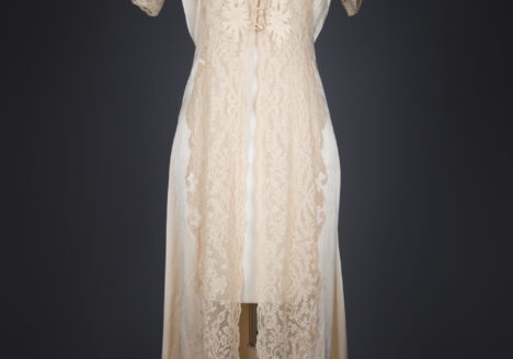Peach Silk Satin & Corded Lace Appliquéd Peignoir, c. 1930s, USA. The Underpinnings Museum. Photography by Tigz Rice.