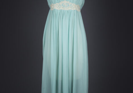 Pleated Silk Georgette Gown With Lace Appliqué by Juel Park, c. 1940s, USA. The Underpinnings Museum. Photography by Tigz Rice.