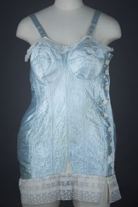 Pale Blue Satin Bullet Bra Corselet With Freehand Quilting, c. 1950s, Ukraine. The Underpinnings Museum. Photography by Tigz Rice.