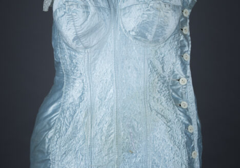 Pale Blue Satin Bullet Bra Corselet With Freehand Quilting, c. 1950s, Ukraine. The Underpinnings Museum. Photography by Tigz Rice.