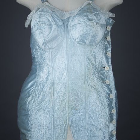 Pale Blue Satin Bullet Bra Corselet With Freehand Quilting, c. 1950s, Ukraine. The Underpinnings Museum. Photography by Tigz Rice.