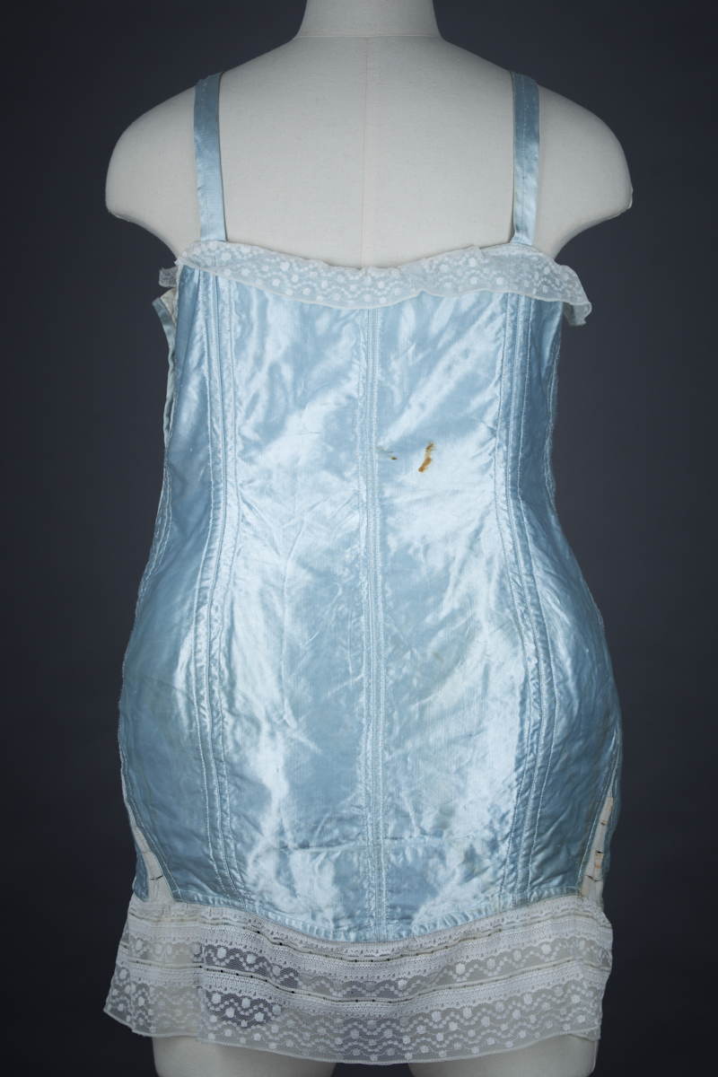 Pale Blue Satin Bullet Bra Corselet With Freehand Quilting