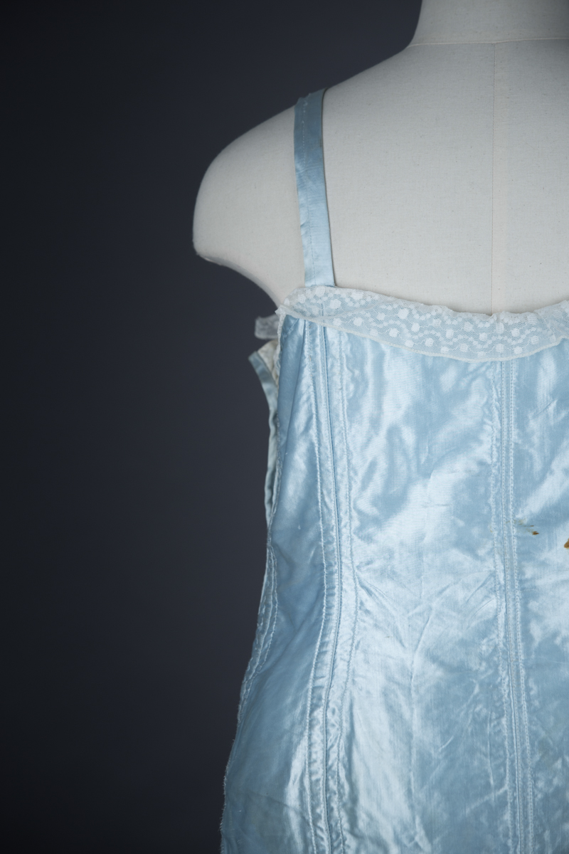 Pale Blue Satin Bullet Bra Corselet With Freehand Quilting, c. 1950s, Ukraine. The Underpinnings Museum. Photography by Tigz Rice.