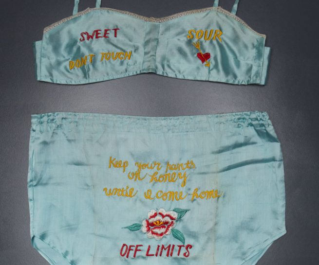 Embroidered Rayon WWII Souvenir Lingerie Set, c. 1940s, East or Southeast Asia. The Underpinnings Museum. Photography by Tigz Rice.